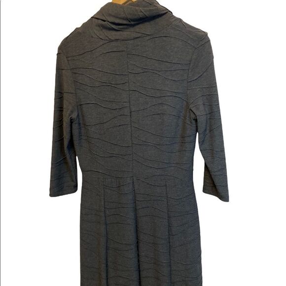 SHARGANO Grey Cowl Neck Fitted Stretch 3/4 Sleeve Knee Length Dress 6 - Picture 5 of 9